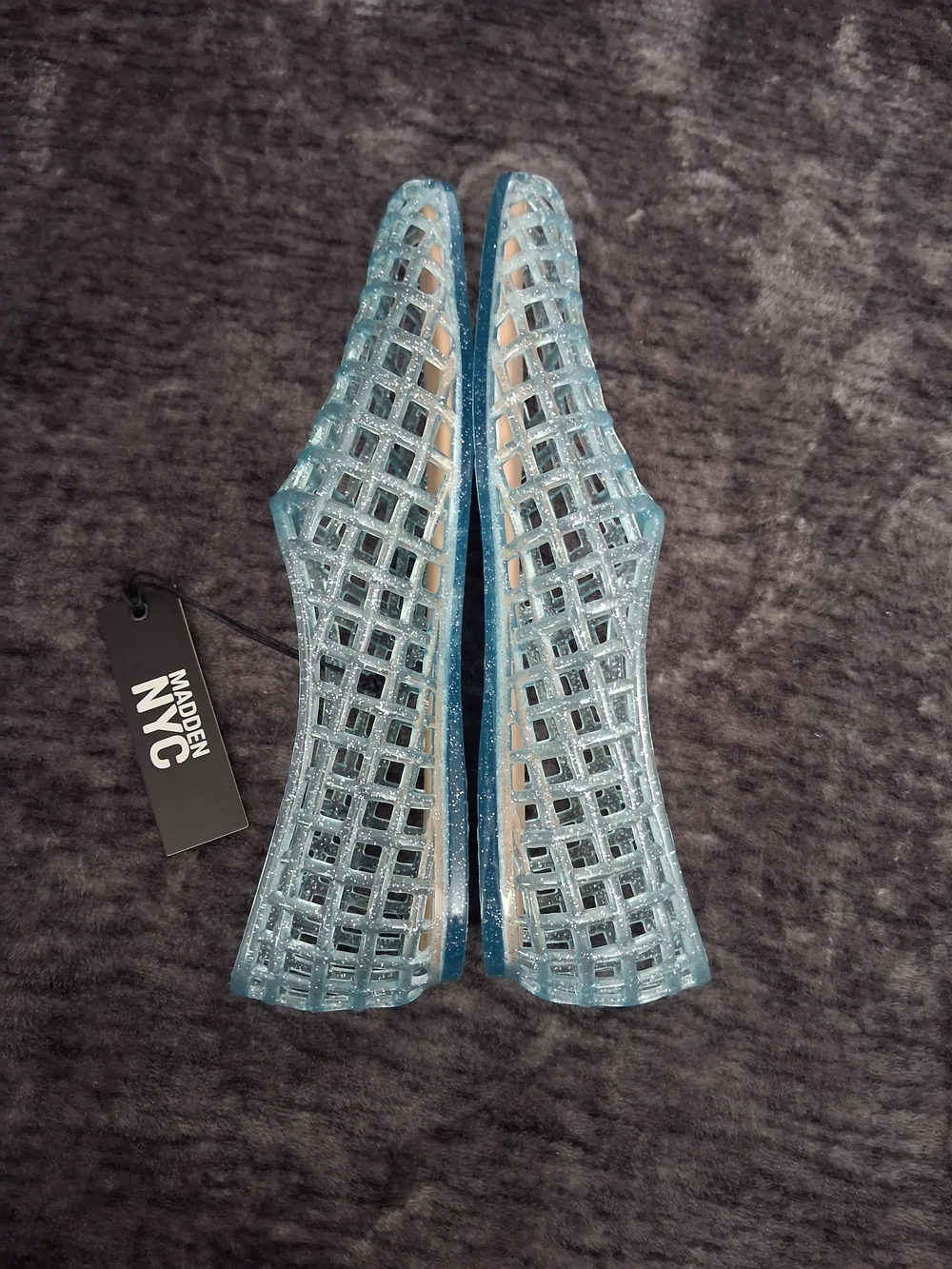 NWT Madden NYC Blue Glitter Jelly Shoes Slip-On  Flats Closed Toe Girls Size 4